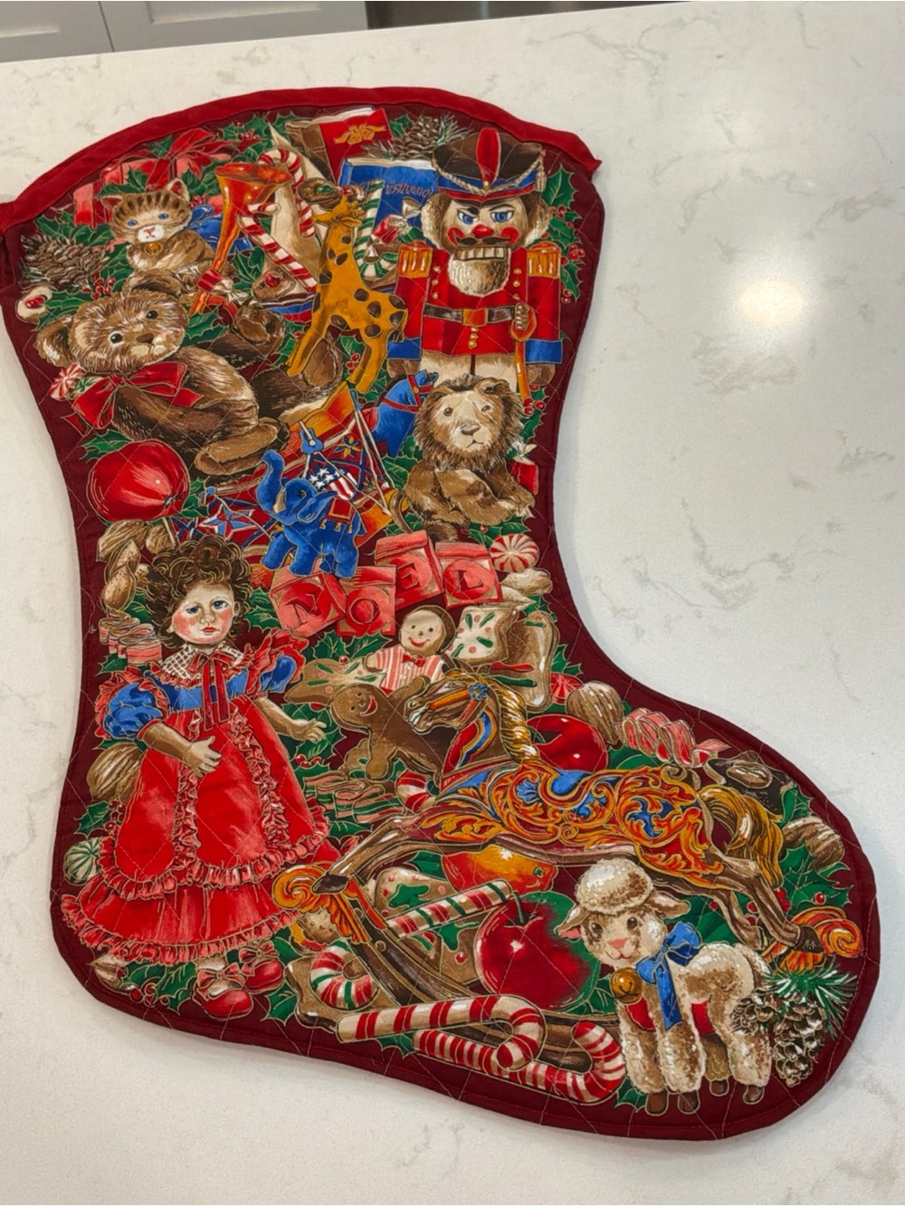 Vintage Christmas Large Quilted Christmas Stocking 34”